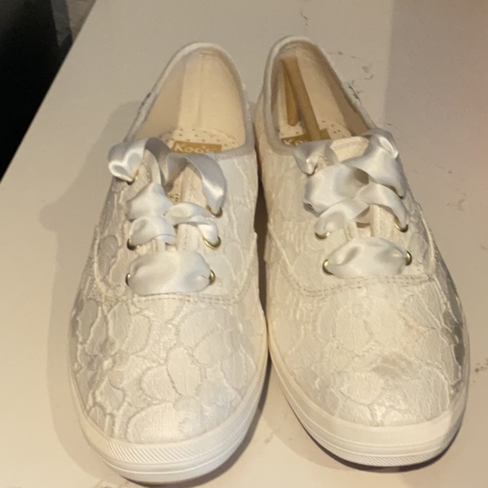 Kate Spade White Lace Sneakers with Rubber Soles